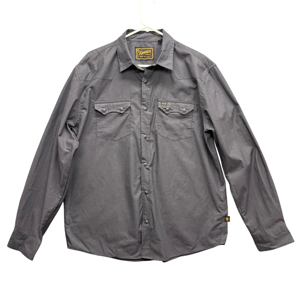 Howler Brothers Gaucho Snapshirt Mens Large Charcoal Grey Western Pearl Snap L